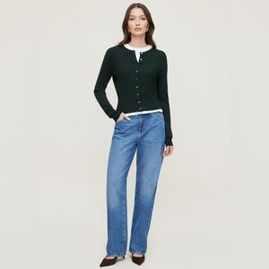 Dynamite Rebecca Crewneck Cardigan in Scarab Green, Size: XS